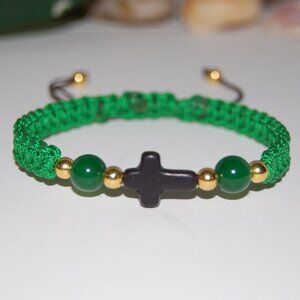 Cross Bracelet,Gemstone Beads,Braided Bracelet,Green Bracelet
